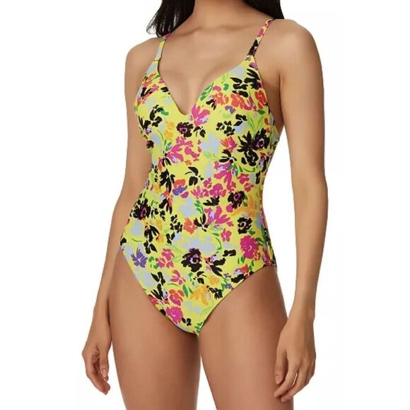 BAR III MBFC22236 Women's Sz S Citron Floral Chic One-Piece Swimsuit - Picture 7 of 9